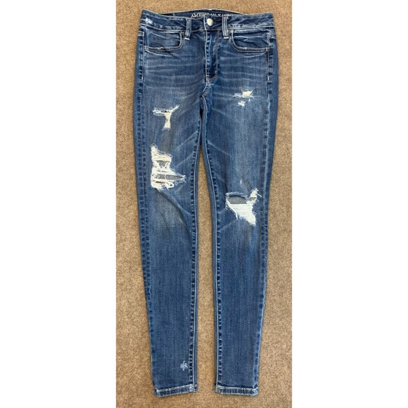 American Eagle Jeans Womans 2 High Rise Distressed Stretch Jegging AEO Denim - Picture 1 of 9